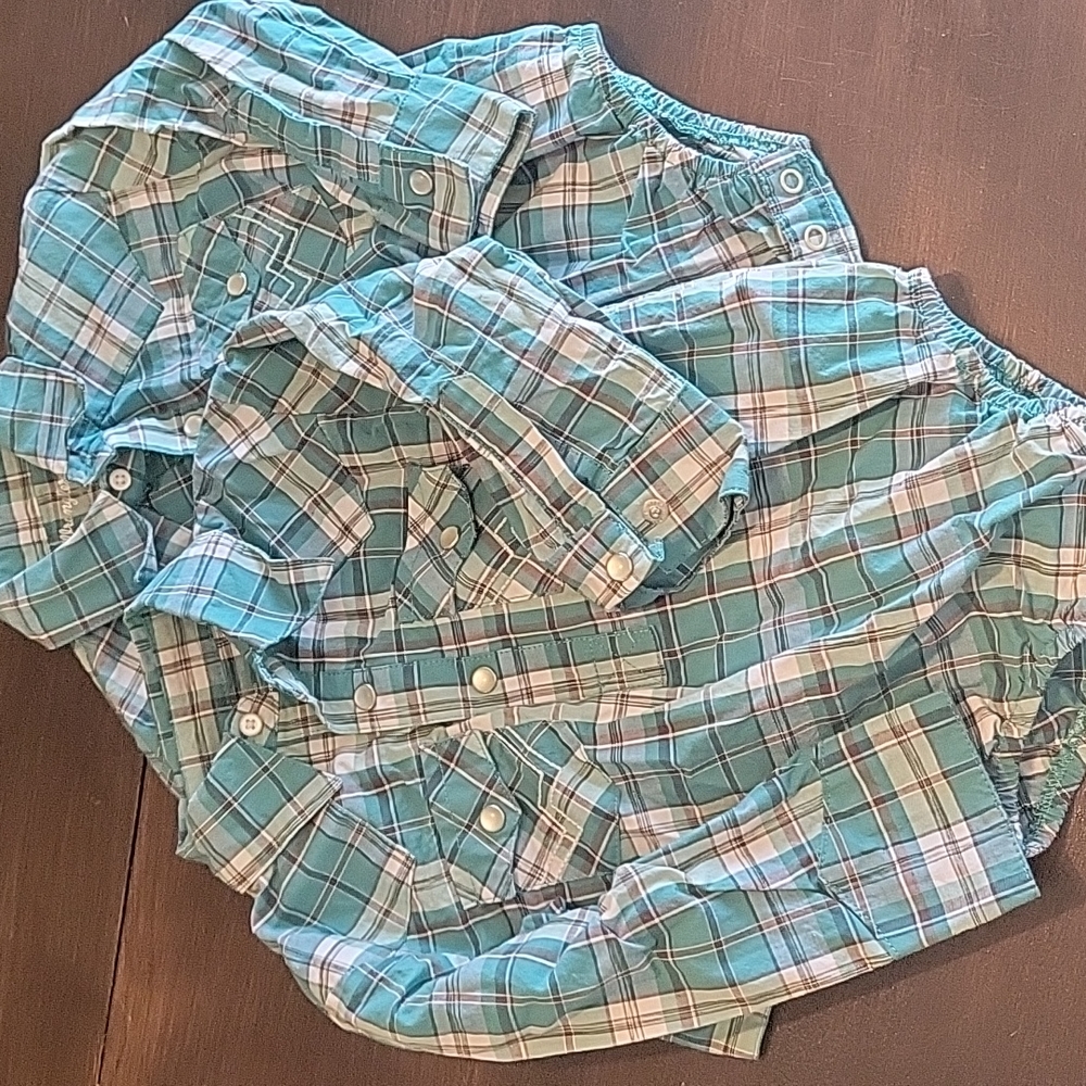 Set of 2 Matching Plaid Wrangler Onsies